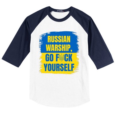 Russian Warship Go F Yourself Ukraine Last Words Ukrainian Flag Baseball Sleeve Shirt