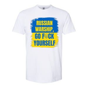 Russian Warship Go F Yourself Ukraine Last Words Ukrainian Flag Softstyle CVC T-Shirt