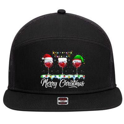 Red Wine Glass Santa Hat Xmas Funny Christmas 7 Panel Mesh Trucker Snapback Hat