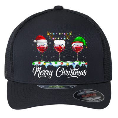 Red Wine Glass Santa Hat Xmas Funny Christmas Flexfit Unipanel Trucker Cap