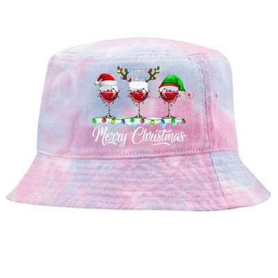 Red Wine Glass Santa Hat Xmas Funny Christmas Tie-Dyed Bucket Hat