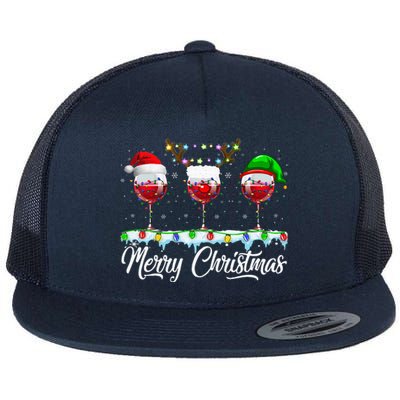 Red Wine Glass Santa Hat Xmas Funny Christmas Flat Bill Trucker Hat