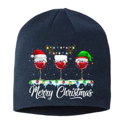 Red Wine Glass Santa Hat Xmas Funny Christmas Sustainable Beanie