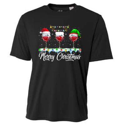 Red Wine Glass Santa Hat Xmas Funny Christmas Cooling Performance Crew T-Shirt