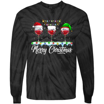 Red Wine Glass Santa Hat Xmas Funny Christmas Tie-Dye Long Sleeve Shirt