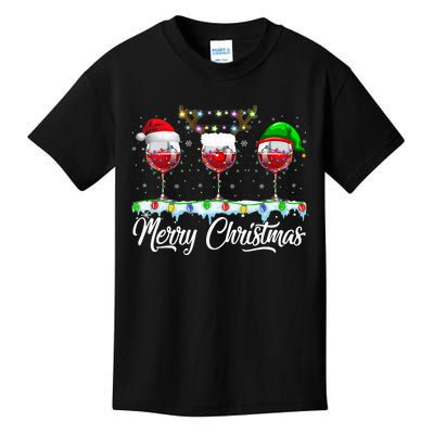 Red Wine Glass Santa Hat Xmas Funny Christmas Kids T-Shirt