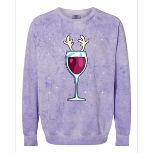 Red Wine Glass With Santa Hat Reindeer Antlers Wine Glass Gift Colorblast Crewneck Sweatshirt