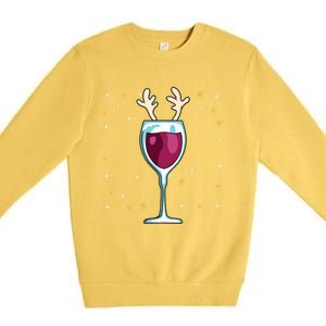 Red Wine Glass With Santa Hat Reindeer Antlers Wine Glass Gift Premium Crewneck Sweatshirt