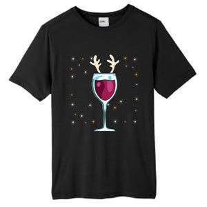 Red Wine Glass With Santa Hat Reindeer Antlers Wine Glass Gift Tall Fusion ChromaSoft Performance T-Shirt