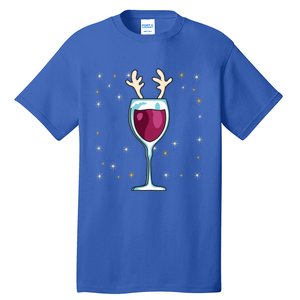 Red Wine Glass With Santa Hat Reindeer Antlers Wine Glass Gift Tall T-Shirt