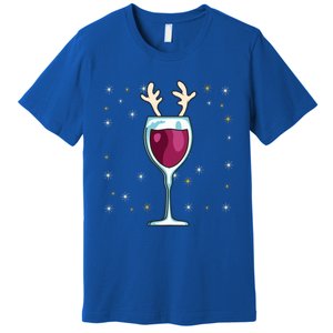 Red Wine Glass With Santa Hat Reindeer Antlers Wine Glass Gift Premium T-Shirt