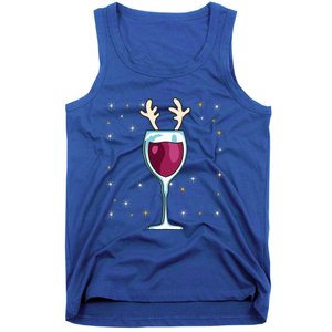 Red Wine Glass With Santa Hat Reindeer Antlers Wine Glass Gift Tank Top