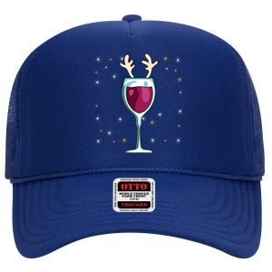 Red Wine Glass With Santa Hat Reindeer Antlers Wine Glass Gift High Crown Mesh Back Trucker Hat