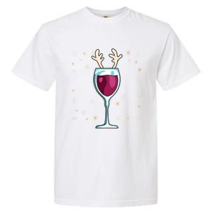 Red Wine Glass With Santa Hat Reindeer Antlers Wine Glass Gift Garment-Dyed Heavyweight T-Shirt