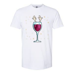 Red Wine Glass With Santa Hat Reindeer Antlers Wine Glass Gift Softstyle CVC T-Shirt