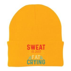 Retro Workout Gym Motivational Sweat Is Just Fat Crying Funny Gift Knit Cap Winter Beanie