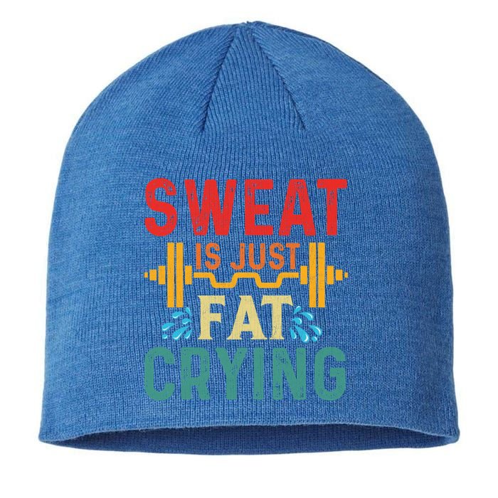 Retro Workout Gym Motivational Sweat Is Just Fat Crying Funny Gift Sustainable Beanie