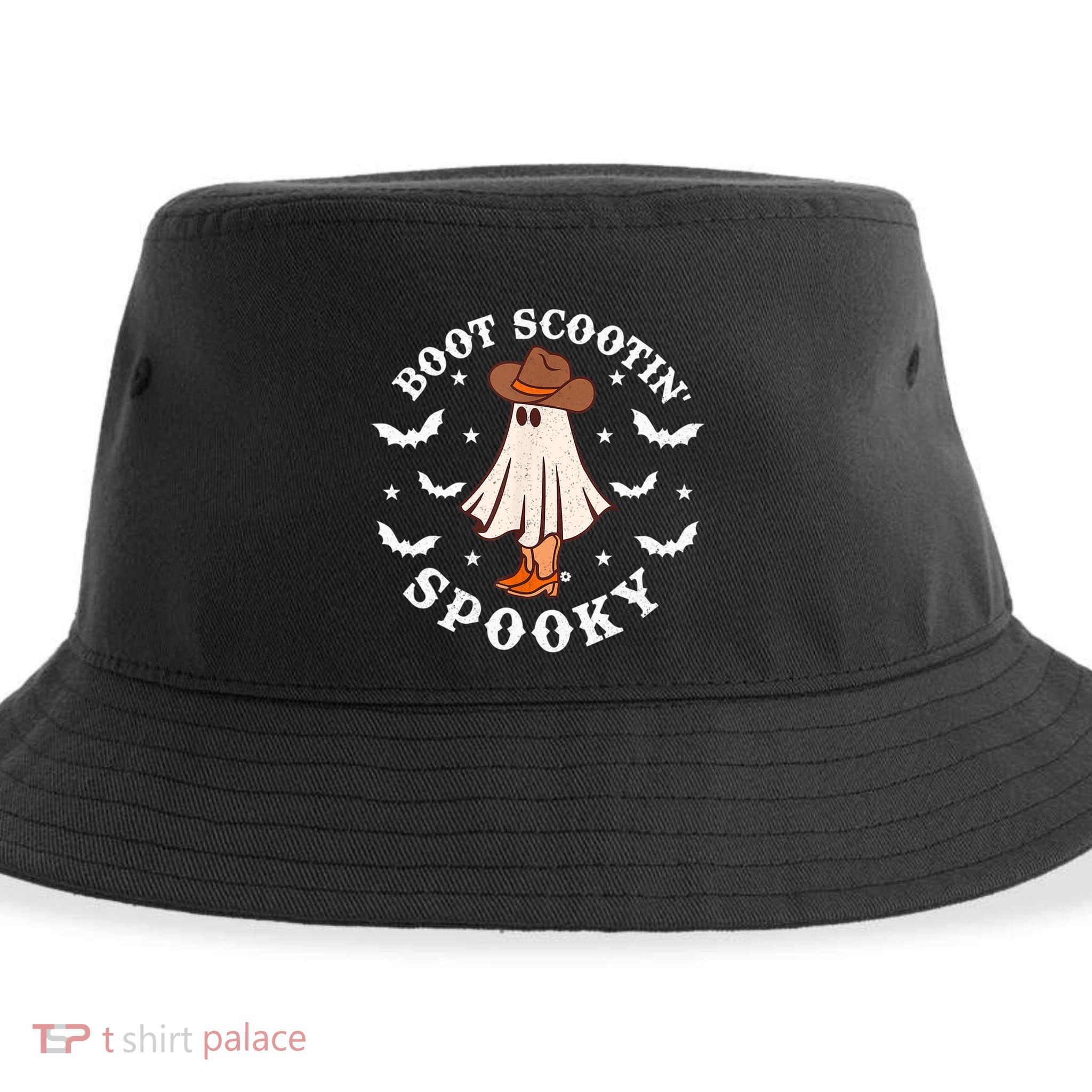 Retro Western Halloween Cute Ghost Funny Boot Scootin Spooky Gift Sustainable Bucket Hat
