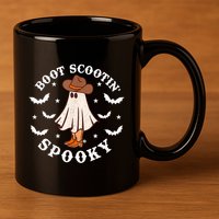 Retro Western Halloween Cute Ghost Funny Boot Scootin Spooky Gift 11oz C Handle Ceramic Mug