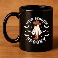 Retro Western Halloween Cute Ghost Funny Boot Scootin Spooky Gift 11oz C Handle Ceramic Mug