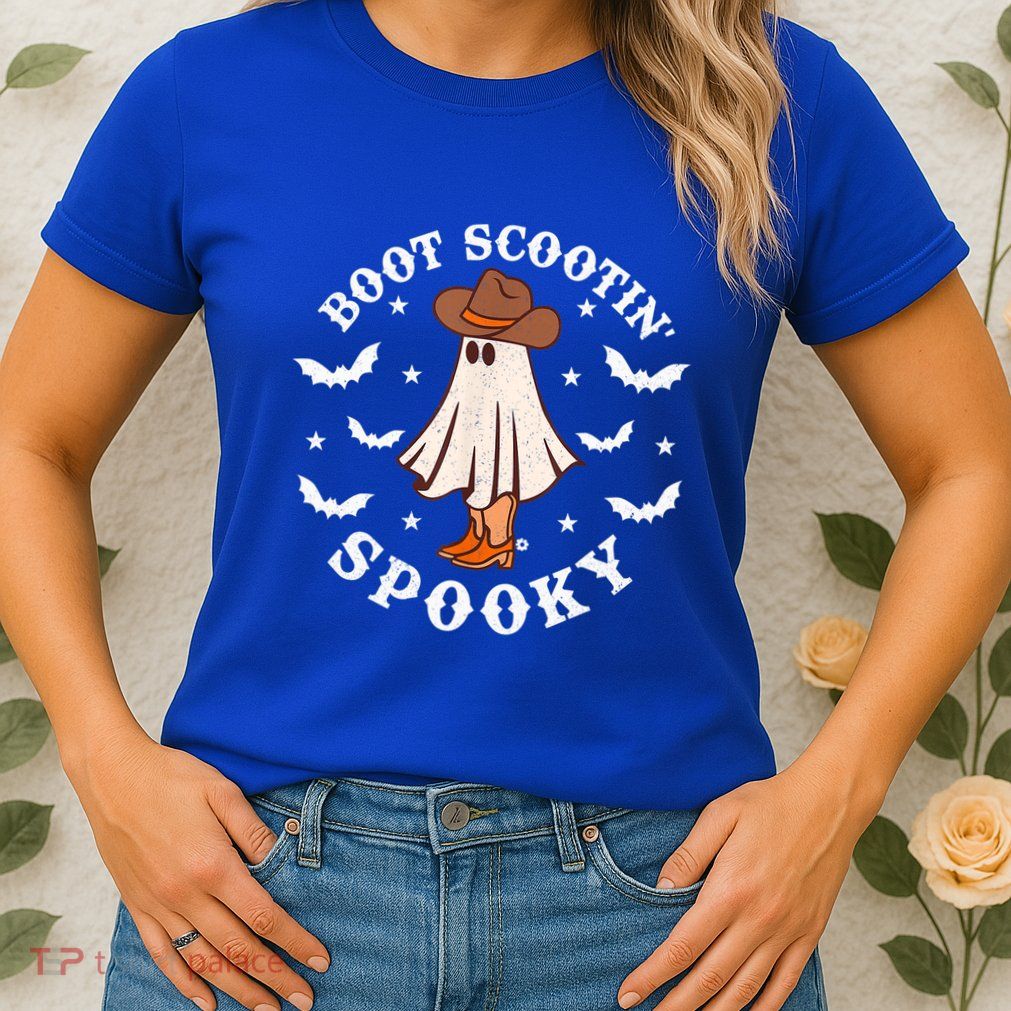 Retro Western Halloween Cute Ghost Funny Boot Scootin Spooky Gift Womens T-Shirt