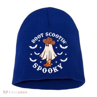 Retro Western Halloween Cute Ghost Funny Boot Scootin Spooky Gift Short Acrylic Beanie