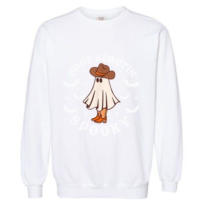 Retro Western Halloween Cute Ghost Funny Boot Scootin Spooky Gift Garment-Dyed Sweatshirt