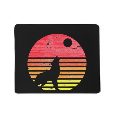 Retro Wolf Howling At The Moon Mousepad
