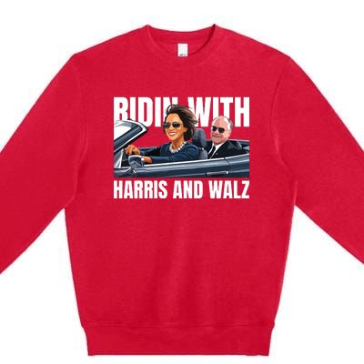 Ridin With Harris And Walz President Kamala Harris Tim Walz Premium Crewneck Sweatshirt