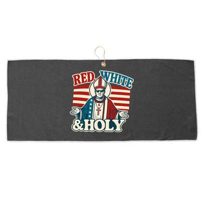 Red White & Holy Pope Leo XIV First American Pope  Large Microfiber Waffle Golf Towel