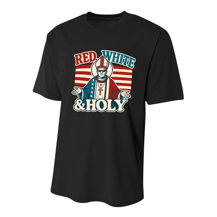 Red White & Holy Pope Leo XIV First American Pope  Youth Performance Sprint T-Shirt