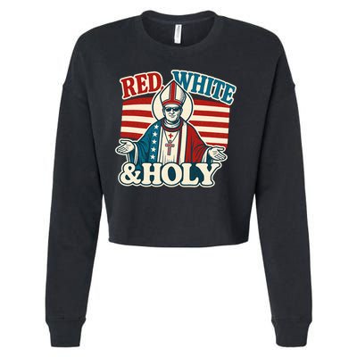 Red White & Holy Pope Leo XIV First American Pope  Cropped Pullover Crew