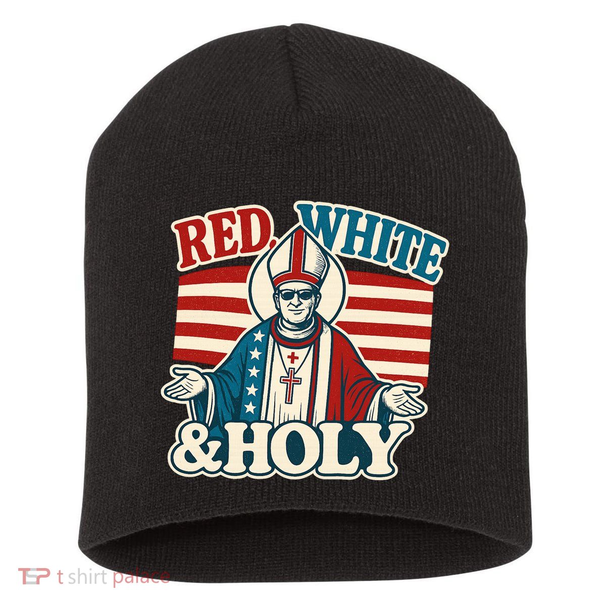 Red White & Holy Pope Leo XIV First American Pope  Short Acrylic Beanie