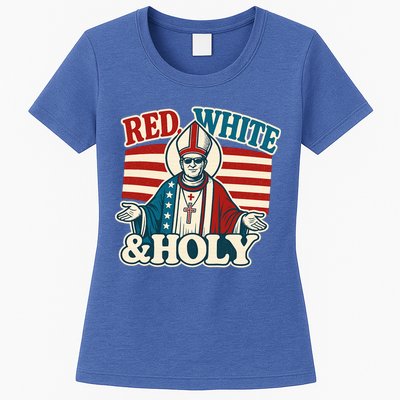 Red White & Holy Pope Leo XIV First American Pope  Womens T-Shirt