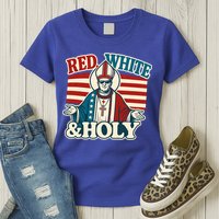 Red White & Holy Pope Leo XIV First American Pope  Womens T-Shirt