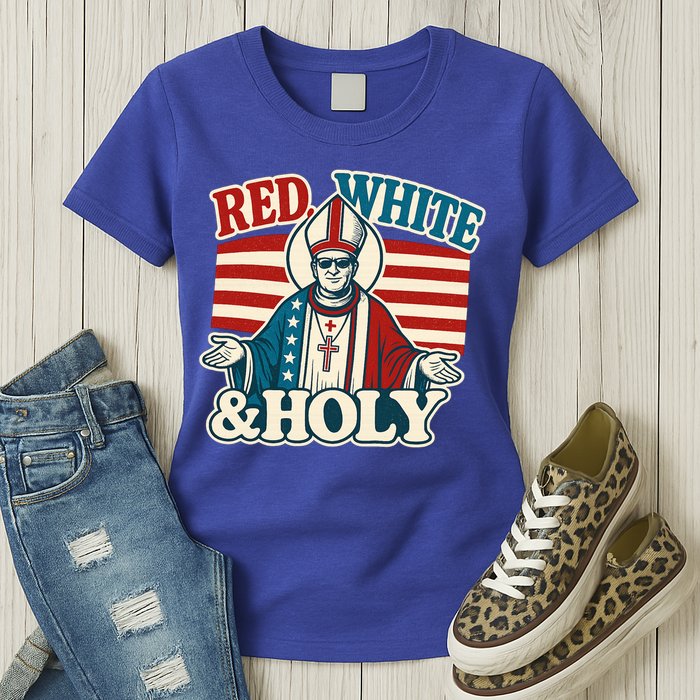 Red White & Holy Pope Leo XIV First American Pope  Womens T-Shirt