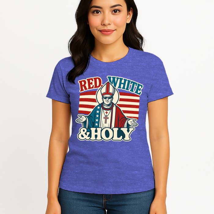 Red White & Holy Pope Leo XIV First American Pope  Womens T-Shirt