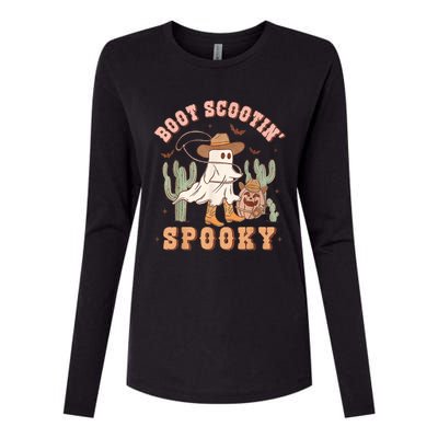 Retro Western Halloween Cowboy Ghost Boot Scootin Spooky Womens Cotton Relaxed Long Sleeve T-Shirt