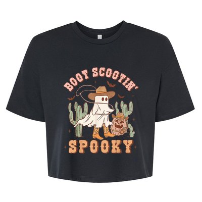 Retro Western Halloween Cowboy Ghost Boot Scootin Spooky Bella+Canvas Jersey Crop Tee