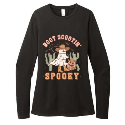 Retro Western Halloween Cowboy Ghost Boot Scootin Spooky Womens CVC Long Sleeve Shirt