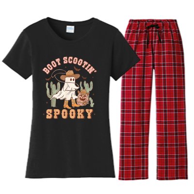 Retro Western Halloween Cowboy Ghost Boot Scootin Spooky Women's Flannel Pajama Set