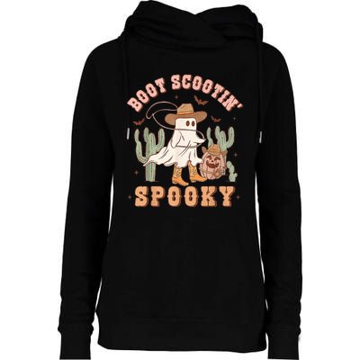 Retro Western Halloween Cowboy Ghost Boot Scootin Spooky Womens Funnel Neck Pullover Hood