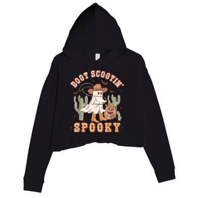 Retro Western Halloween Cowboy Ghost Boot Scootin Spooky Crop Fleece Hoodie