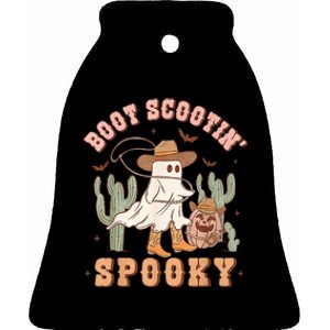 Retro Western Halloween Cowboy Ghost Boot Scootin Spooky Ceramic Bell Ornament