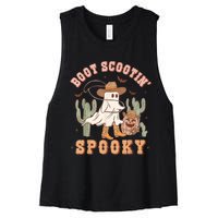 Retro Western Halloween Cowboy Ghost Boot Scootin Spooky Women's Racerback Cropped Tank