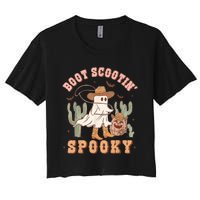 Retro Western Halloween Cowboy Ghost Boot Scootin Spooky Women's Crop Top Tee