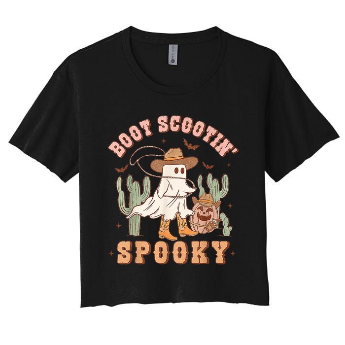 Retro Western Halloween Cowboy Ghost Boot Scootin Spooky Women's Crop Top Tee