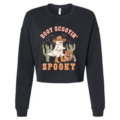 Retro Western Halloween Cowboy Ghost Boot Scootin Spooky Cropped Pullover Crew