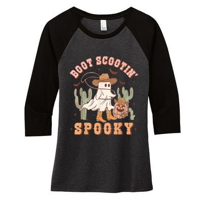 Retro Western Halloween Cowboy Ghost Boot Scootin Spooky Women's Tri-Blend 3/4-Sleeve Raglan Shirt