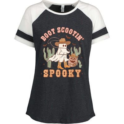 Retro Western Halloween Cowboy Ghost Boot Scootin Spooky Enza Ladies Jersey Colorblock Tee